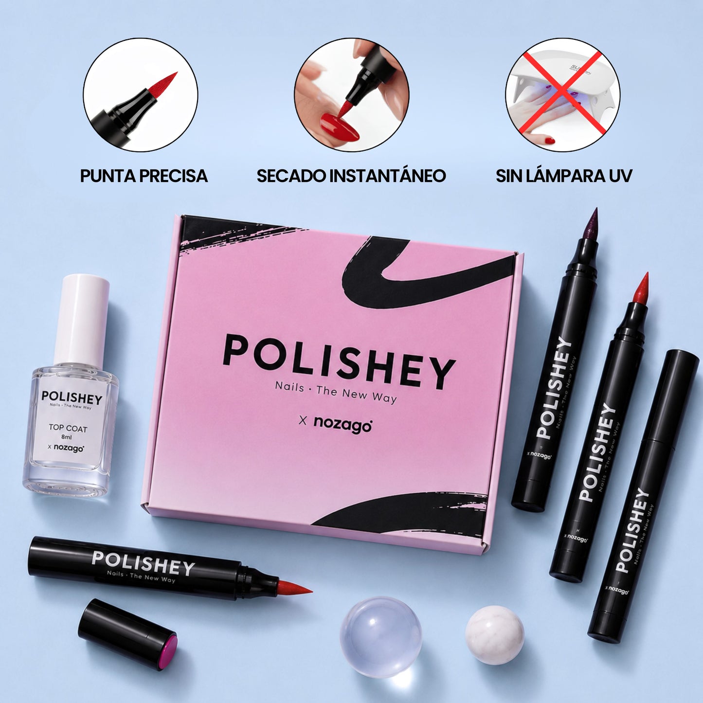 5 esmaltes en rotulador sin lámpara UV | Polishey™